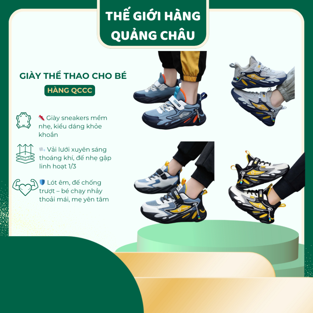 [TẶNG QUÀ] Giày Thể Thao Bé Trai Cho Bé Từ 5-16 Tuổi Siêu Nhẹ Kháng Khuẩn, Giày Bé Trai Chạy Bộ Phong Cách (G1876)