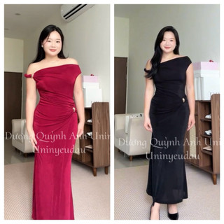  Đầm Bigsize body Đầm ôm bigsize sexy dáng dài lệch vai co dãn 55-85kg Yung bigsize Women dress 
