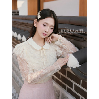  VENUS TOP -  Áo ren màu be xếp tầng dài tay thiết kế DTM 