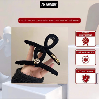  AN Jewelry - KTN14 Kẹp Tóc Min Bọc Nhung Đính Ngọc Trai Hoa Trà Phong Cách Hàn Quốc dành cho Nữ Cá tính 