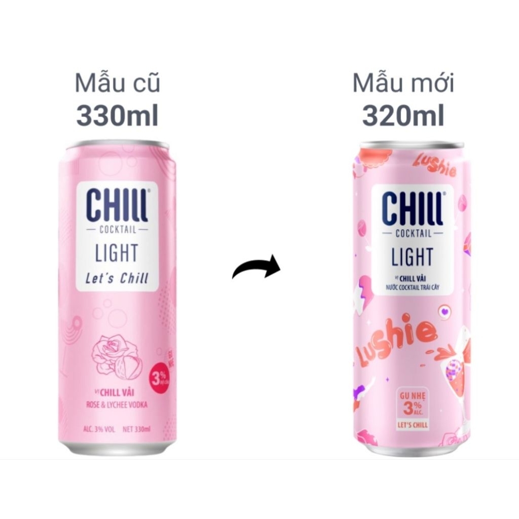 Nước trái cây lên men Chill Rose Lychee Vodka vị vải hoa hồng lon 320ml