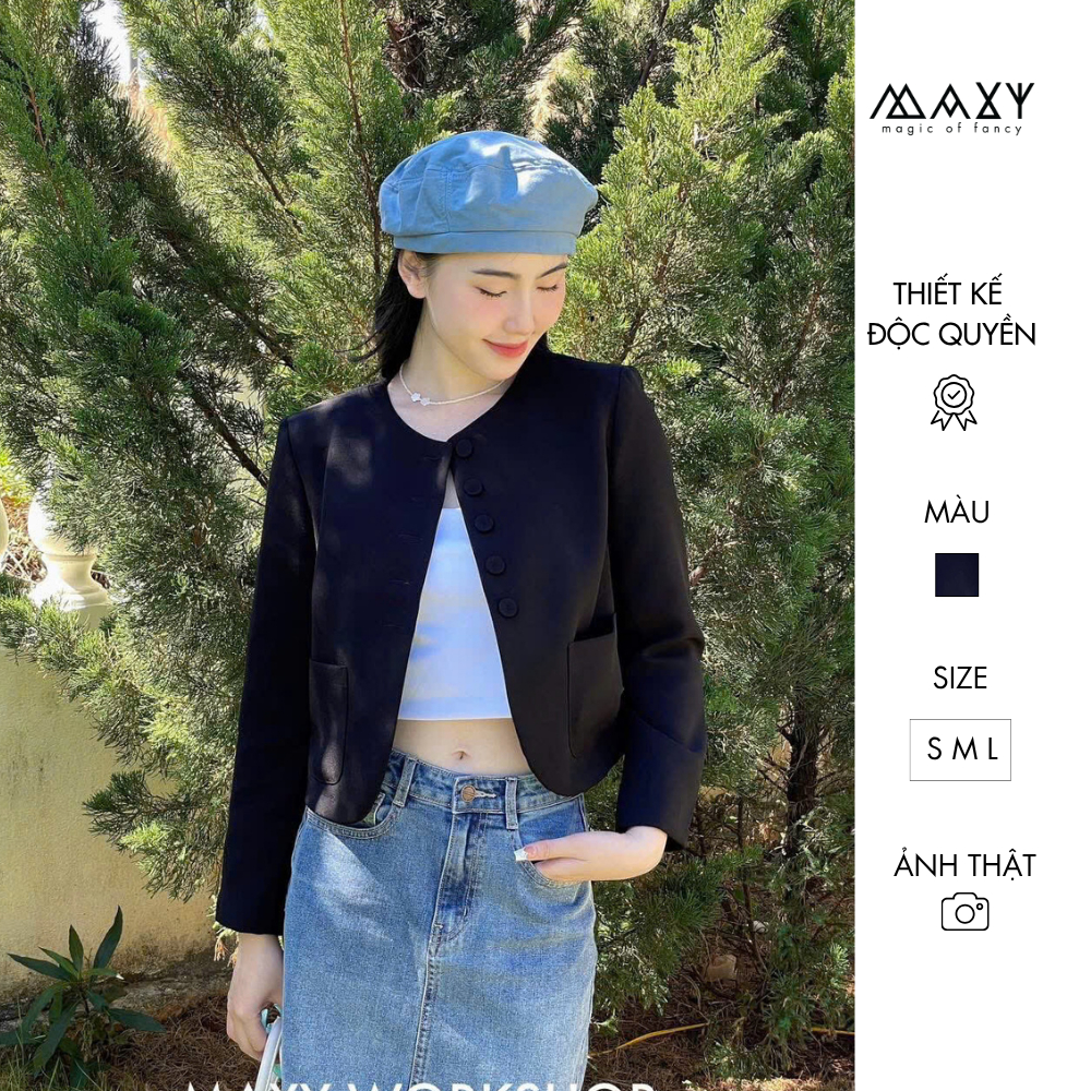 Áo khoác tay dài dáng croptop Cropped Jacket Black Maxy Workshop