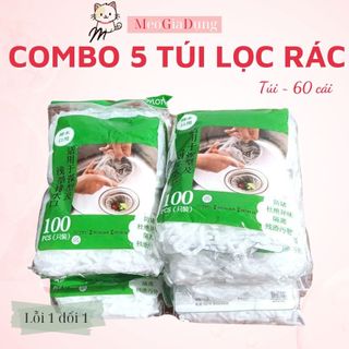  Combo 5 Túi Lưới Lọc Rác Cho Bồn Rửa Chén Bát Chống Tắc Nghẽn - Có Chun Co Giãn ~60 Cái Túi 