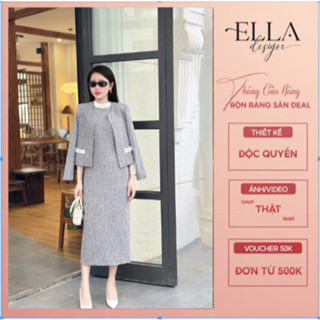  Váy Đầm Liền Kèm Áo Khoác Dạ nữ kiểu dáng váy bút chì suông được làm 2 lớp phối cổ trắng dập ly mặc đi tiệc đi chơi B57 