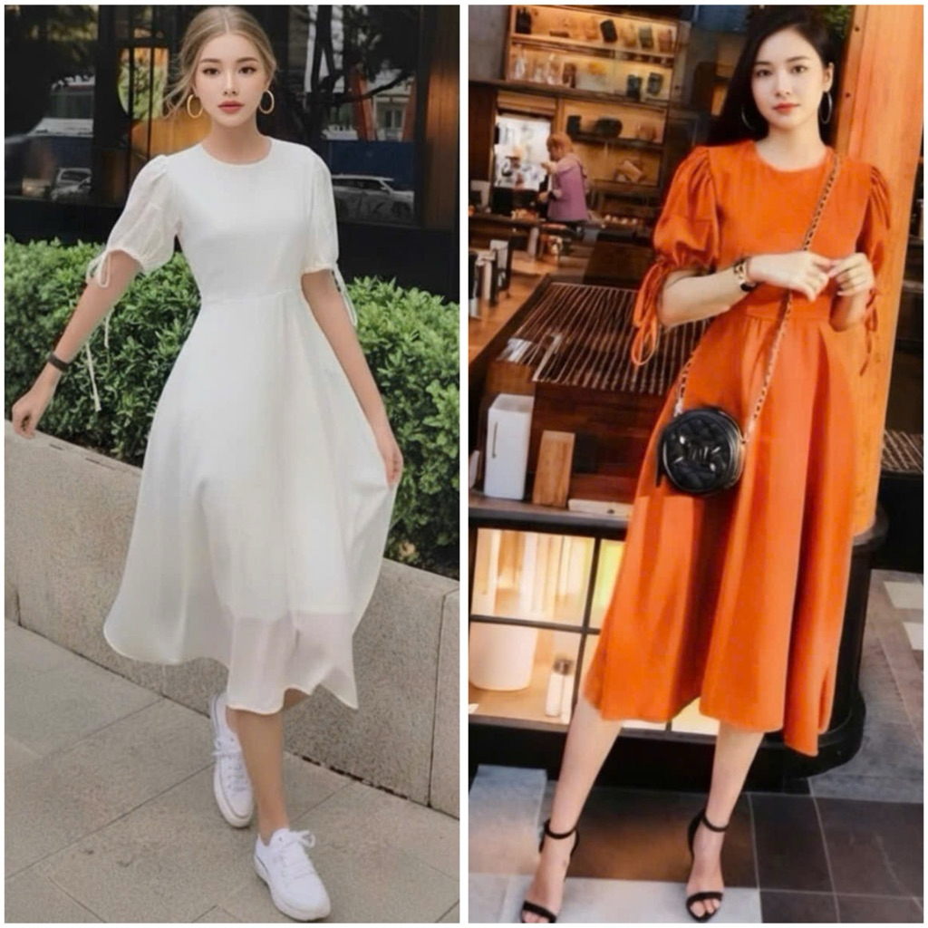 Đầm vinatge váy xoè công chúa cổ tròn 2 màu (kèm hình thật)