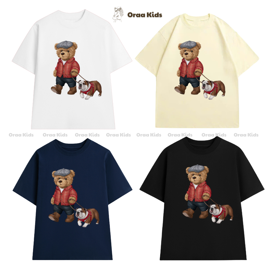 (9kg-92kg) Áo thun CHÚ GẤU DẮT CHÓ mềm, mịn, mát, áo thun bé trai, bé gái, gia đình_Oraa studio
