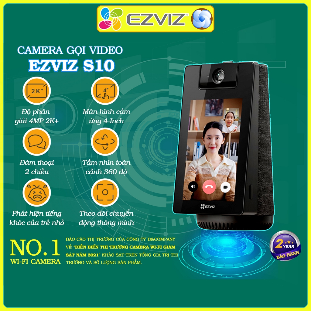 Camera gọi video Ezviz S10, màn hình cảm ứng, xoay 360, nút gọi, hàng chính hãng