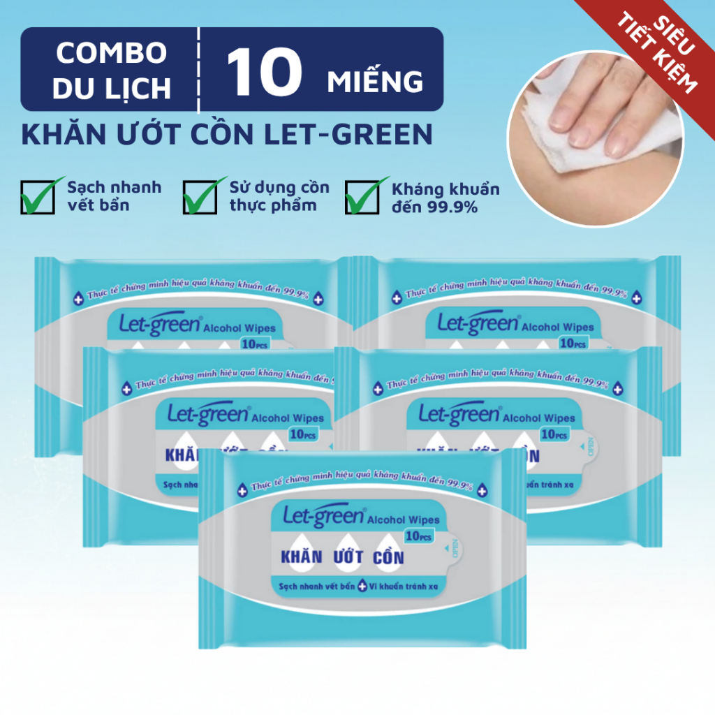 Combo Khăn Ướt Cồn Let Green 10 Miếng Tiện Lợi Bỏ Túi Diệt Khuẩn Khử Mùi Đa Năng Dùng Thử Giá Tốt