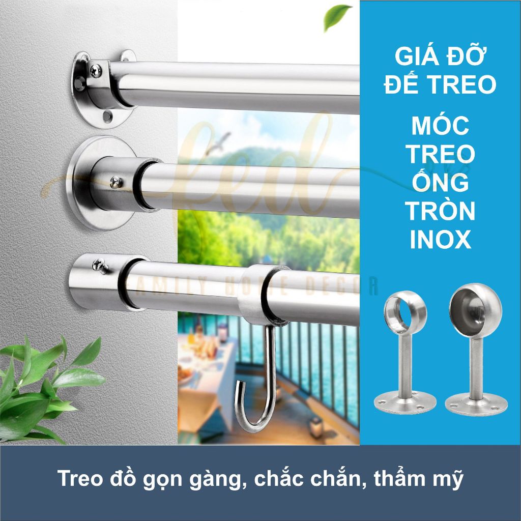 Móc Treo Đồ Nhà Bếp – Móc Treo Ống Tròn Inox Cao Cấp – Chân Đỡ Giá Treo Quần Áo Chống Gió, Rèm Cửa, 