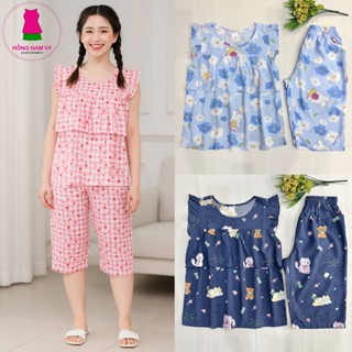  Bộ tole lanh nữ mặc nhà có Bèo Ngực lửng cánh tiên 48-75kg tole 2 da mịn đẹp 