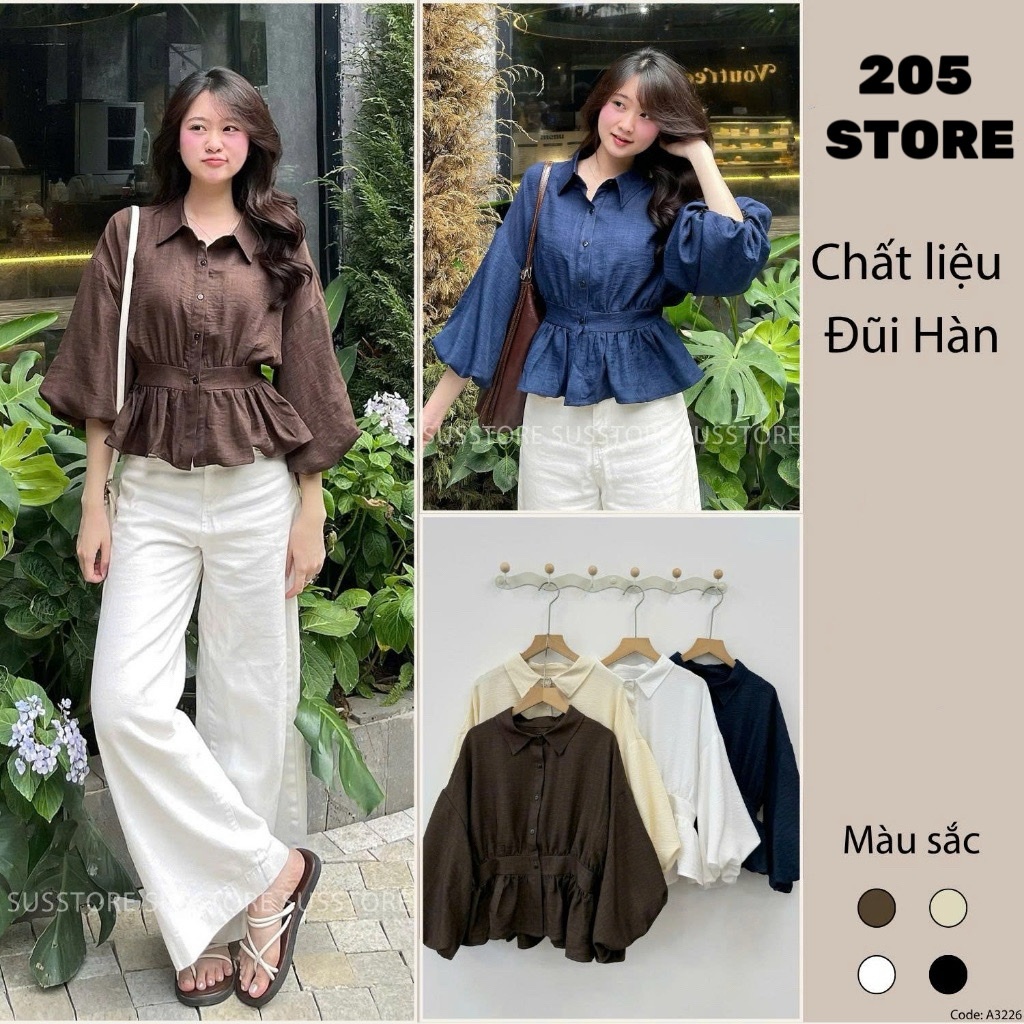 Áo Sơmi Bo Eo Lưng Chun Tay Bồng Cúc Dọc Đũi Hàn 20 THÁNG 05 SHOP MA4226 | BigBuy360 - bigbuy360.vn