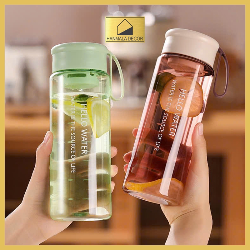 Bình Nước Nhựa Trong Suốt Có Dây Xách 600ML/800ML – Bình Uống Nước Tiện Lợi Hello Water