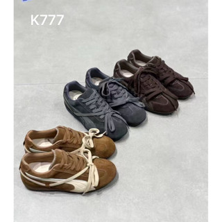 Giày thể thao da lộn phối dây nơ phía trước,màu hot của thu đông 2025 chuẩn QCCC K777