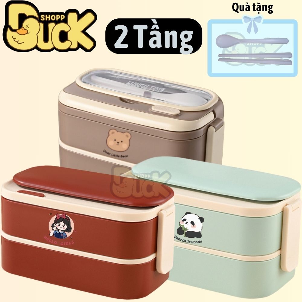 Hộp cơm giữ nhiệt 2 tầng cao cấp 1400ml-1500ml - Hộp đựng cơm giữ nhiệt inox 304 cute dễ thương