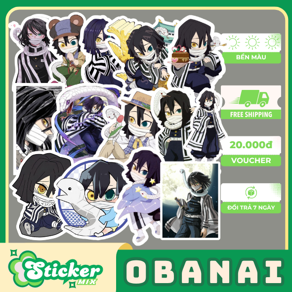 Bộ 50 sticker hoạt hình Iguro Obanai Kimetsu No Yaiba Anime chống nước trang trí quà tặng..S363
