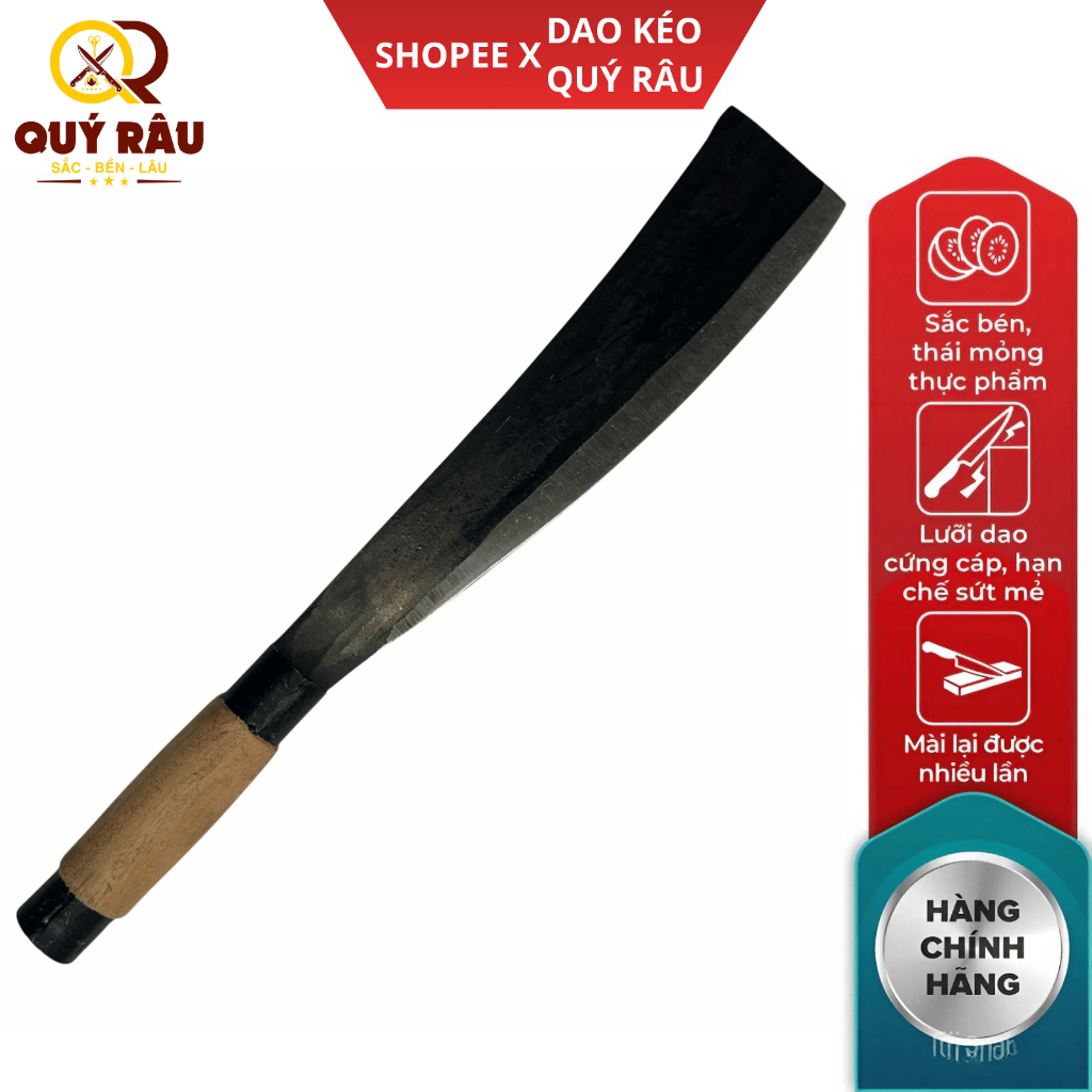 Dao chặt cây, chặt xương làm từ nhíp xe ô tô siêu bén. Chuôi dao dài thấu cán.