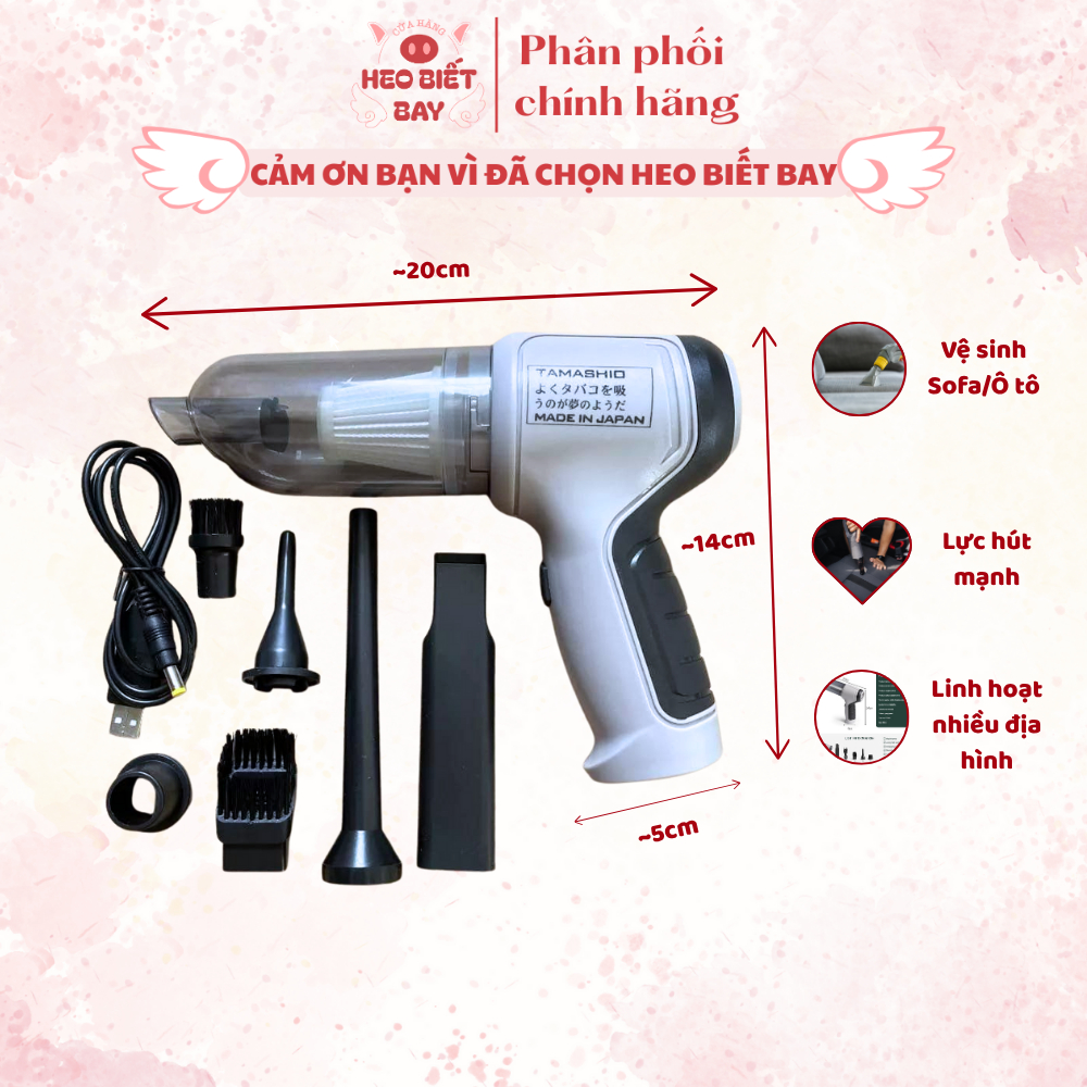 Máy Hút Bụi Mini Tamashio Lực Hút 9000Pa, 6 Đầu Hút, Không Dây – Lực Hút Cực Mạnh, Có Đầu Thổi