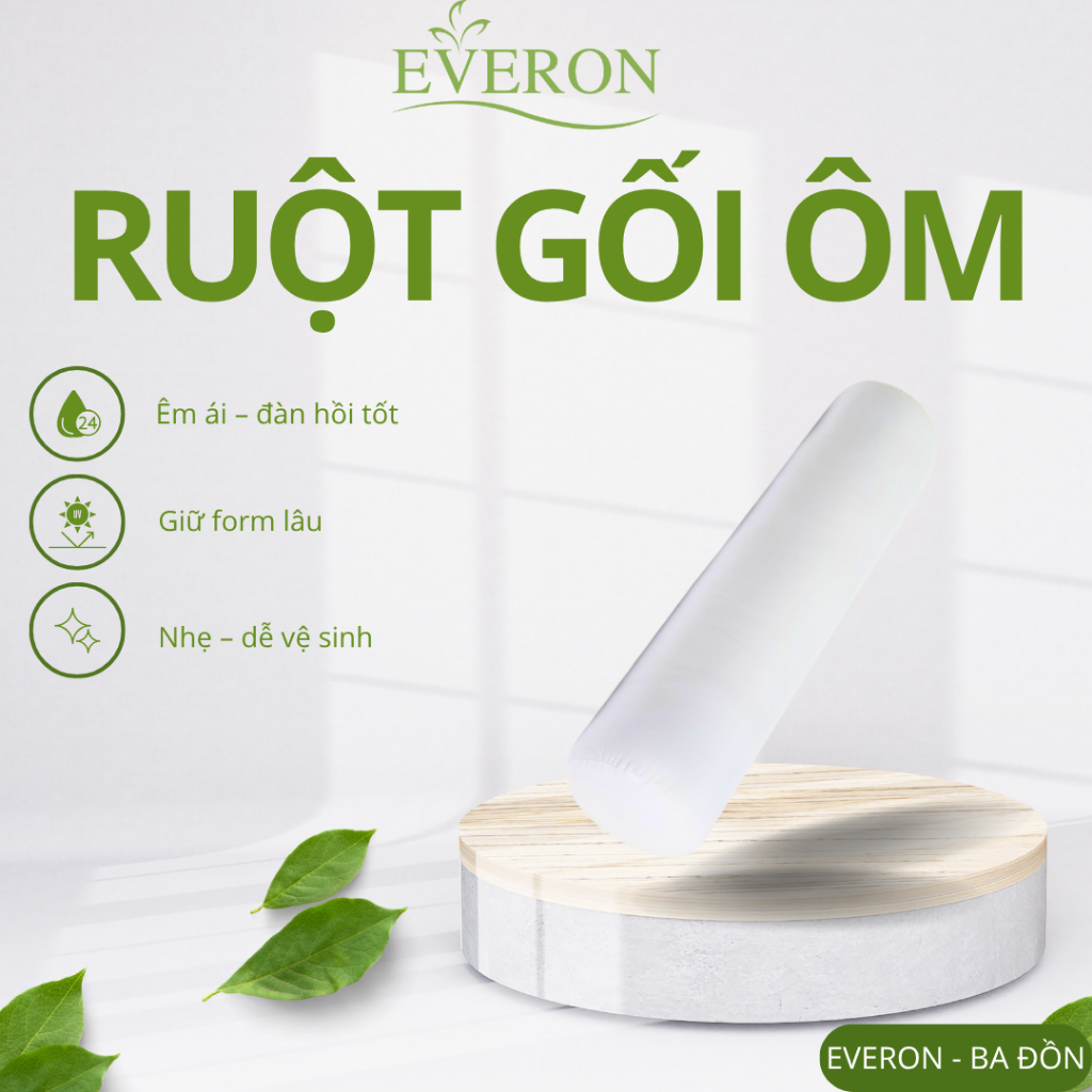 Ruột Gối Ôm Everon Cao Cấp 80x100 – Gối Ôm Mềm Mại, Đàn Hồi Tốt, Giữ Form Chuẩn, Thoáng Khí, Ruột Gố