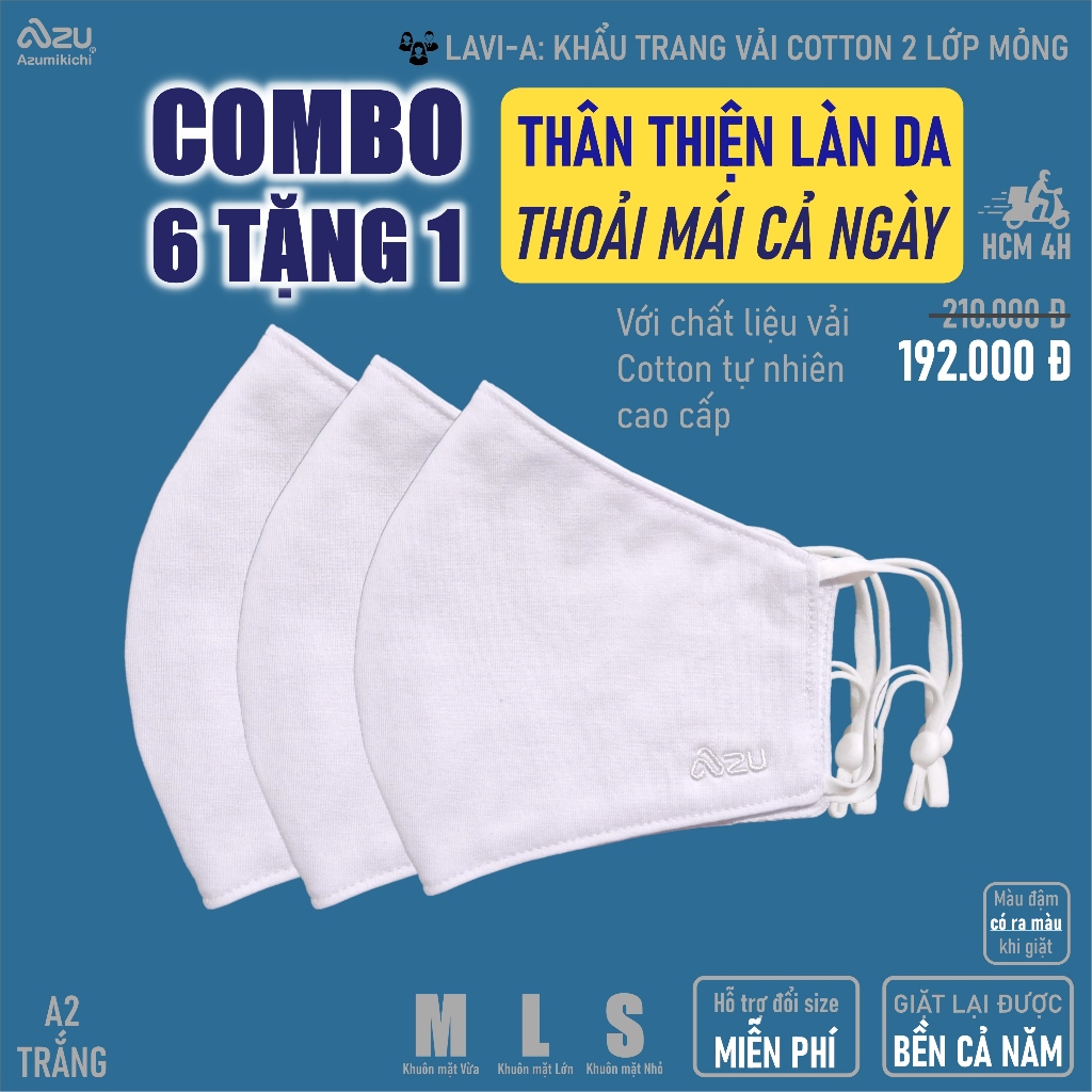  Khẩu trang vải 3D 2 lớp màu trắng êm tai thoáng khí chính hãng Azumikichi giặt lại được - A2 