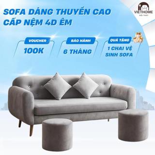 Sofa Dáng Thuyền Cao Cấp Gồm 1 Ghế 2 Đôn 2 Gối – Phá Cách, Ấn Tượng, Nệm 4D Êm Ái - Nội Thất Việt Hom