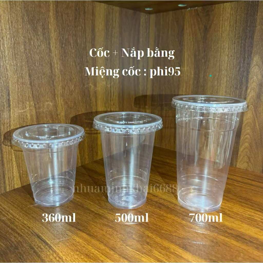 Set 50 ly PET kèm nắp nhựa 360ML 500ML 700ML