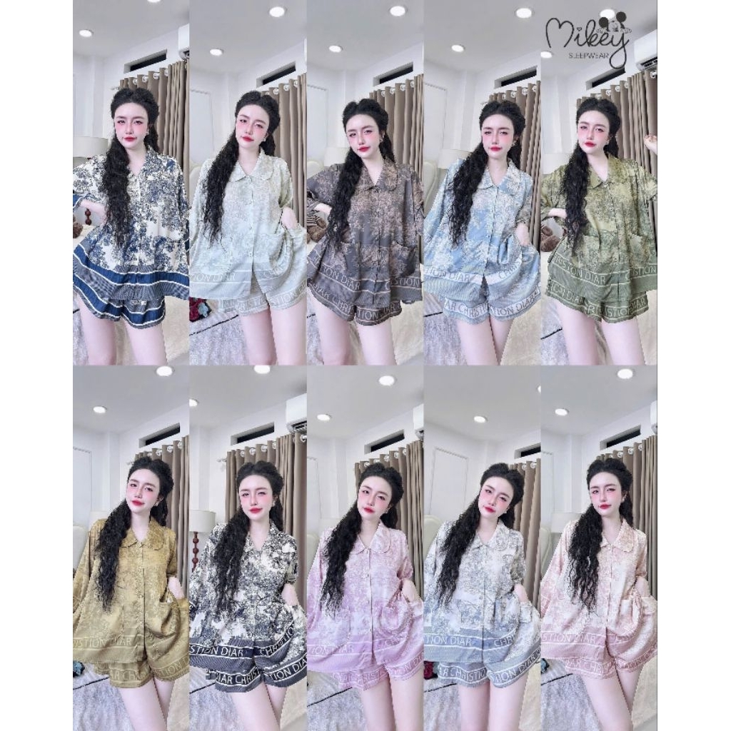 Set đồ bộ lụa cổ sen MIKEY 4 TNQN