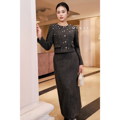 Set Vest Dài Tay Chân Váy Ôm Công Sở Nữ MY WAY Đính Hạt Sang Trọng 6MVB1187 - 6MCAB2263