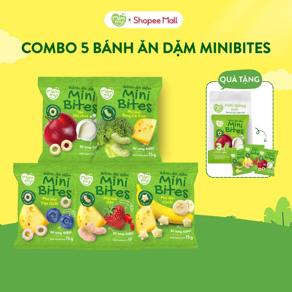 Bánh Ăn Dặm MiniBites Mămmy bổ sung canxi hỗ trợ tập nhai cho bé từ 6 tháng gói 15g
