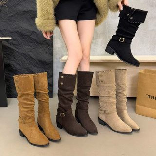   Sẵn QCCC VIP  Boot đùi cổ cao da lộn ấm áp đế cao 5 phân đùi cổ cao khuy gập đi 2 kiểu gập cổ khuy 