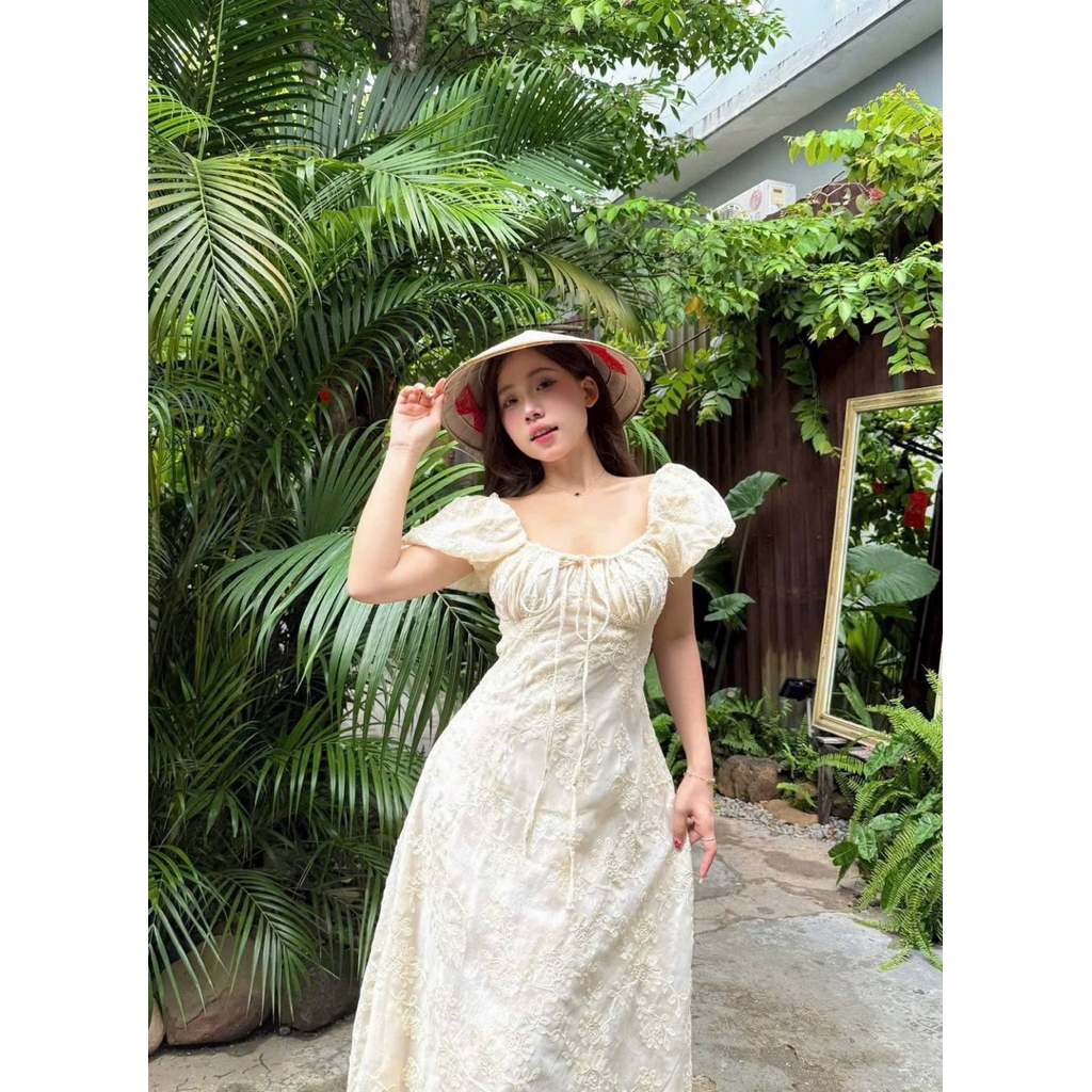 [BÈO BÉO BIGSIZE ] VÁY THIẾT KẾ MIDI NUDE REN HOA NỔI DÁNG XOÈ FORM BIGSIZE 60-90KG | BigBuy360 - bigbuy360.vn