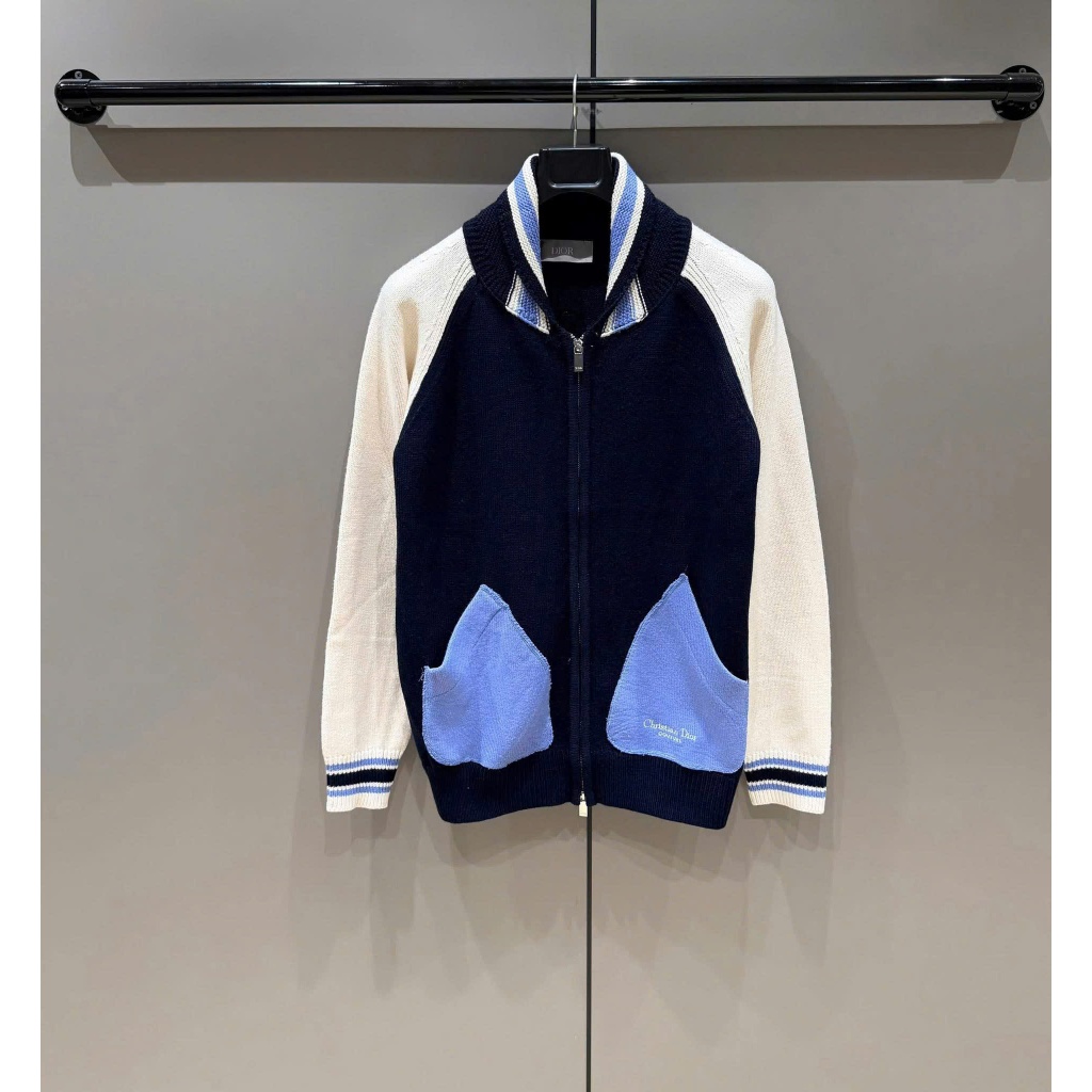 ⚜️ Áo Khoác Len Bomber Xanh Navy Phối Màu Be, Xanh Dương  - Áo Khoác Len Nam Nữ Cao Cấp