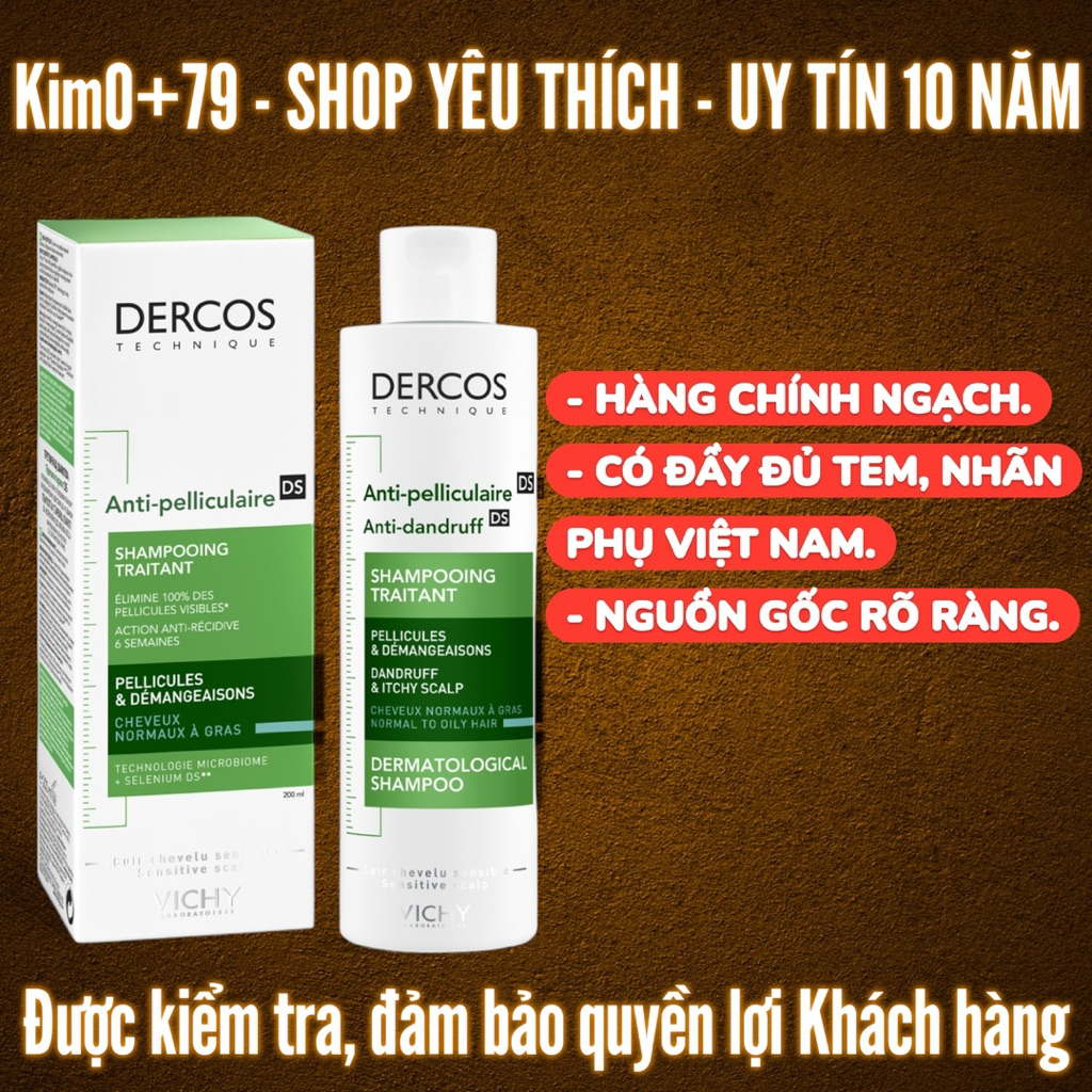 Dầu Gội Vichy Dercos Sạch Gàu Cho Da Đầu Dầu, Ngứa
