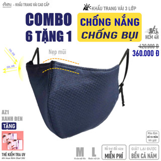  Khẩu trang vải chống nắng 3 lớp chống Tia UV và chống Bụi Mịn màu Xanh Đen có Nẹp Mũi Azumikichi AZ1 