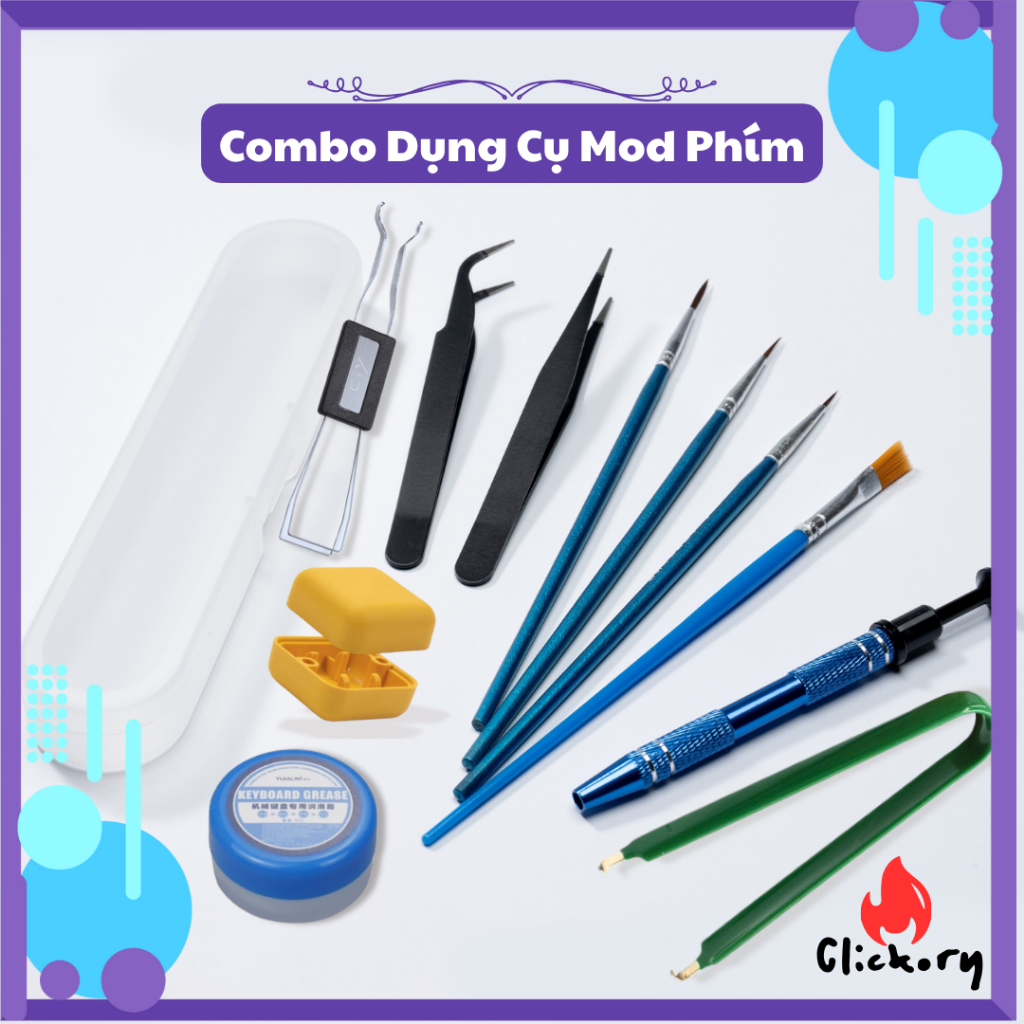 Bộ Kit Lube Phím Cơ - Combo Dụng Cụ Mod Switch, Stab, Cọ, Nhíp, Key Puller, Openner