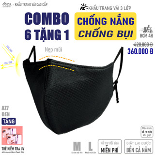  Khẩu trang vải chống nắng 3 lớp chống Tia UV và chống Bụi Mịn màu Đen có Nẹp Mũi Azumikichi - AZ7 