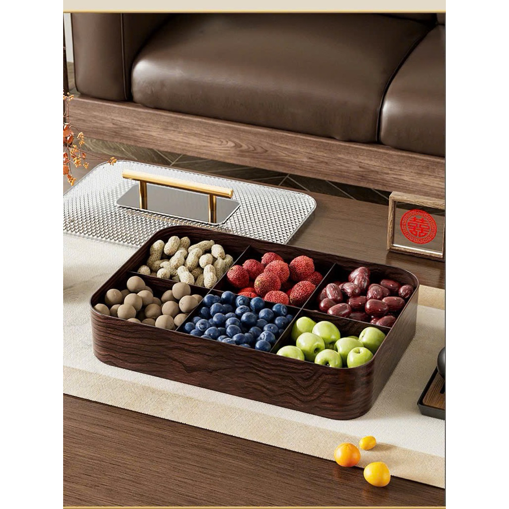 ✅Khay Mứt Quai Vàng , 6 Ngăn Giả Gỗ , Nắp Vân Kim Cương 🌸 Khay Mứt Tết – Khay Mứt Giả Gỗ - Lịch Sự -