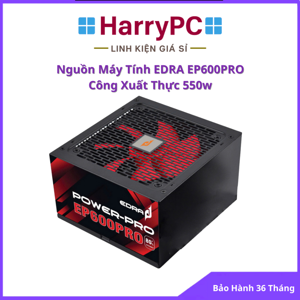 Nguồn Máy Tính EDRA POWER PRO EP500PRO 450W / EP600PRO 550W – Cáp Dẹt, Quạt 12cm Êm - BH 36 Tháng