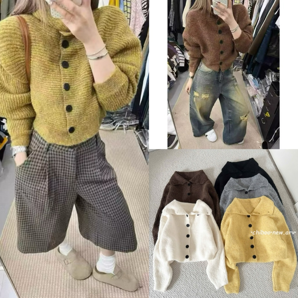 [Hàng Qc loại 1]Áo Len Lông Thỏ Dáng Cropto Cúc Dọc Cổ Cao”Velvet Yarn“style Ulzzang siêu xinh-Dành Cho Nữ | BigBuy360 - bigbuy360.vn