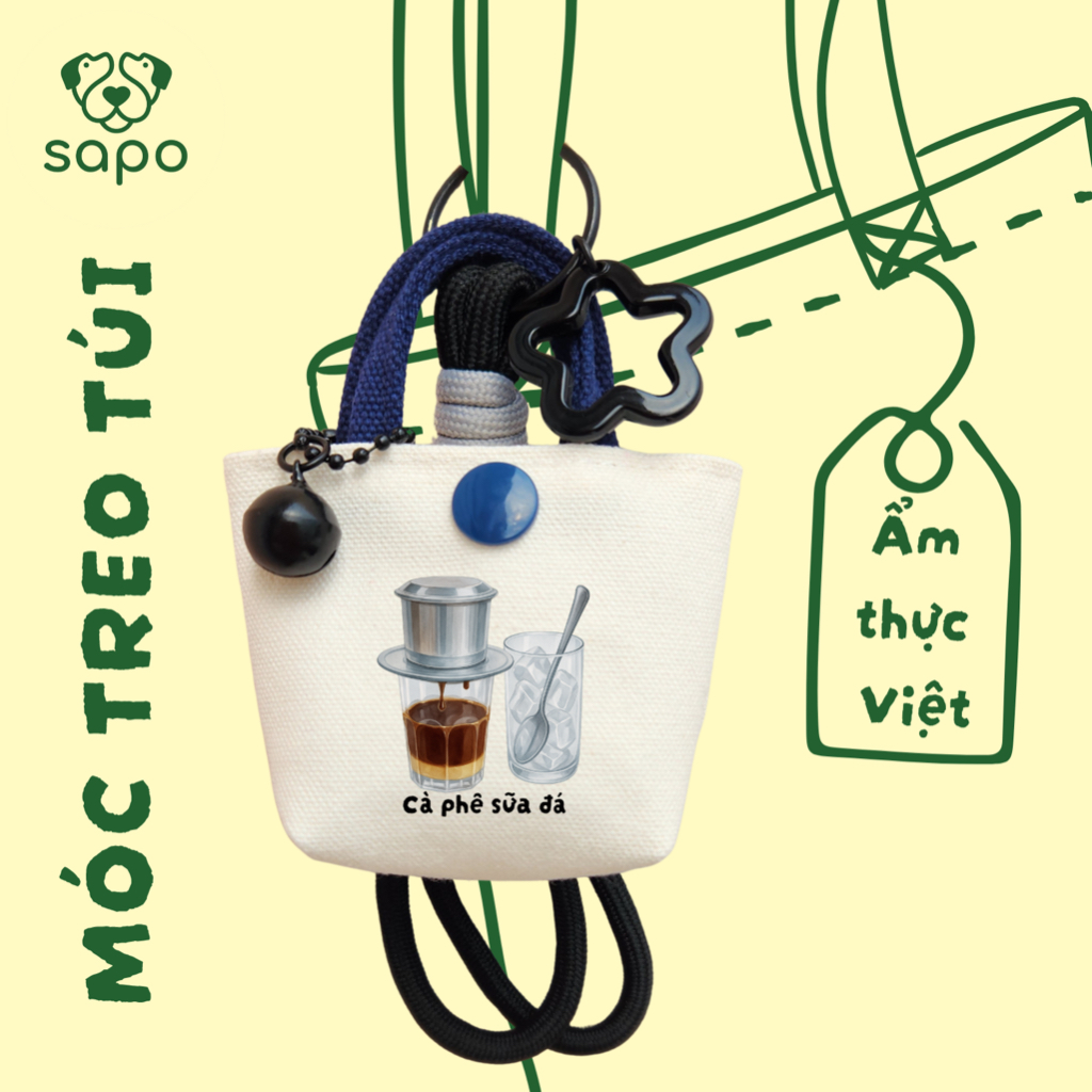 Móc khóa túi mini Cà phê sữa, gỏi cuốn, hột vịt lộn, quà tặng bạn bè dễ thương, SapoTinyBag
