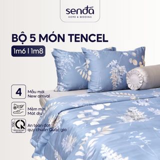  Bộ chăn ga gối 5 món Lụa Tencel Sen Đá Home Bedding cao cấp họa tiết Set drap giường nệm 1m6 1m8 Lyocell Satin 60S 