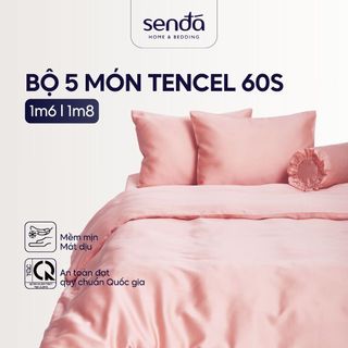  Bộ chăn ga gối 5 món Lụa Tencel Sen Đá Home Bedding cao cấp trơn màu Set drap giường nệm 1m6 1m8 Lyocell Satin 60S 