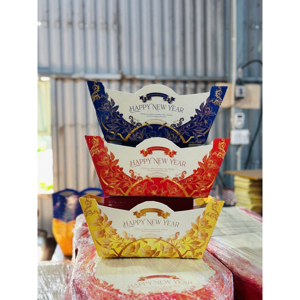 Set 10 Khay Thuyền Tết Mẫu Happy New Year Mới Hot Năm 2026