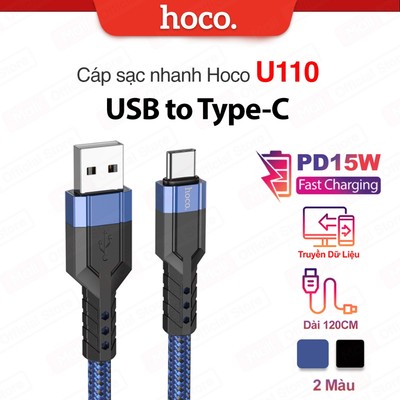 Cáp sạc nhanh USB to TypeC Hoco U110 truyền dữ liệu ,dùng cho ip15/16/17/Android vải dù chống rối dài 120cm