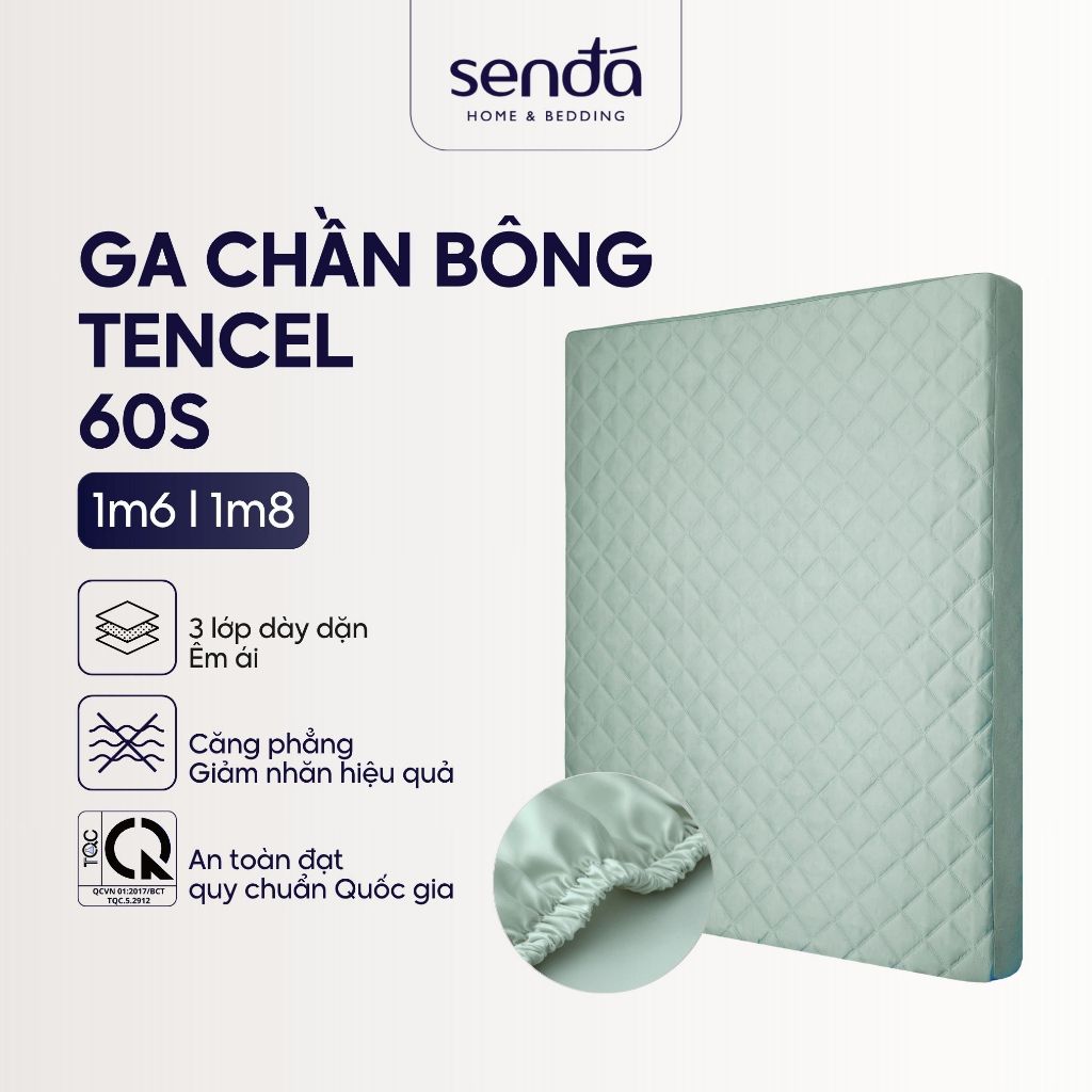 Ga giường chần bông Lụa Tencel 1m6 1m8 Sen Đá Home Bedding cao cấp trơn màu, drap bo chun trải nệm, 
