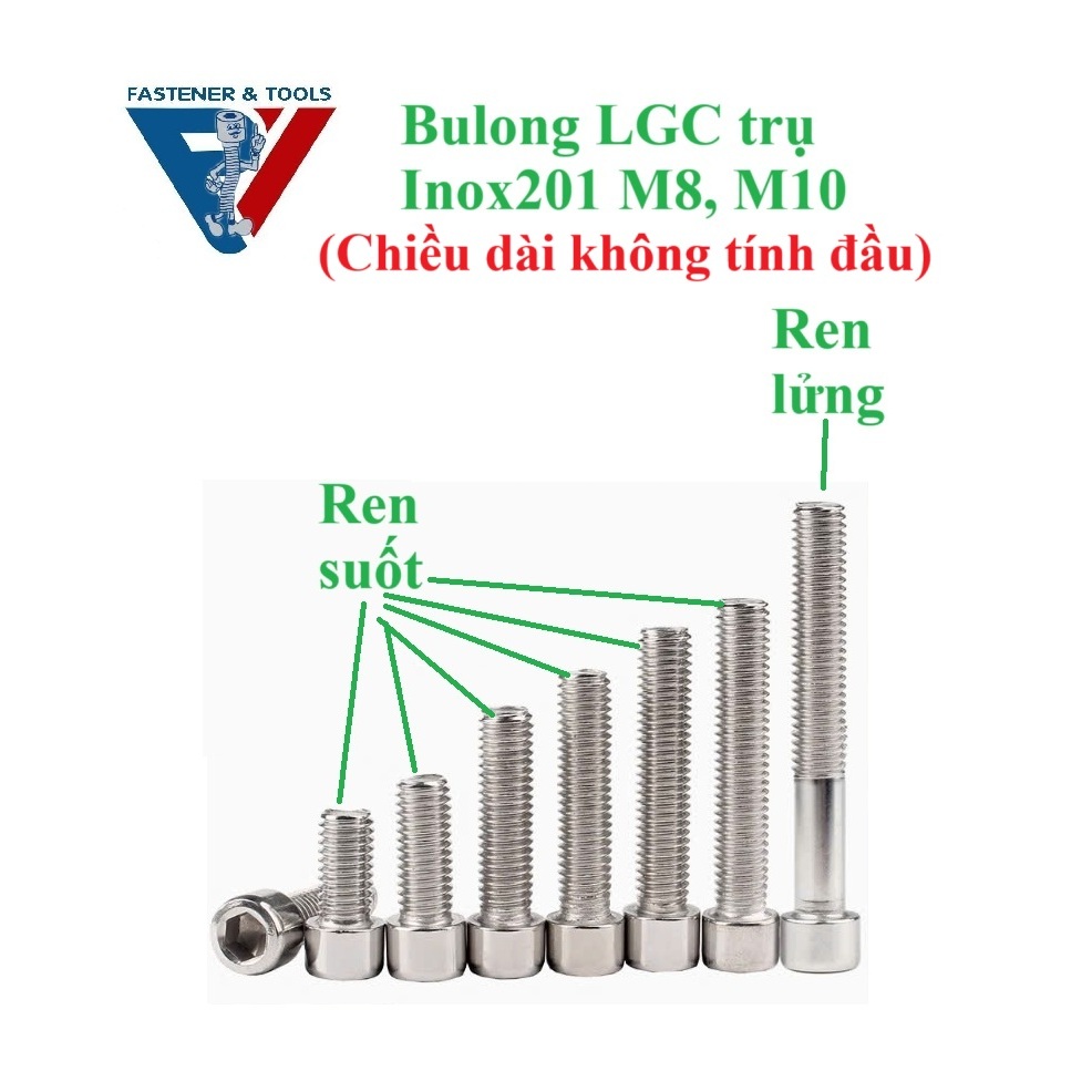 (INOX201) M8,M10 Bulong lục giác chìm đầu trụ inox201 M8,M10