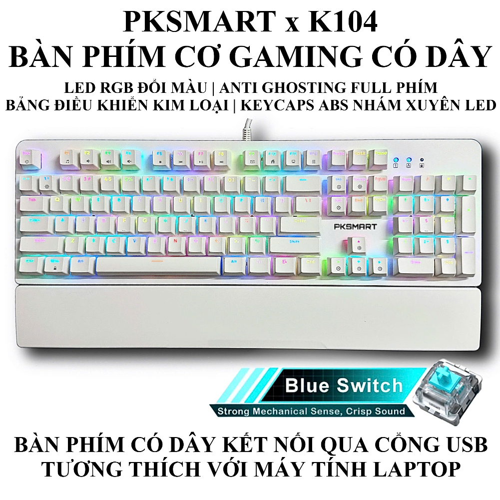 PKSMART x BLACK S K104 - Bàn Phím Cơ Gaming Có Dây - LED RGB 15 Hiệu Ứng Và 8 Màu LED Đơn - Anti Gho