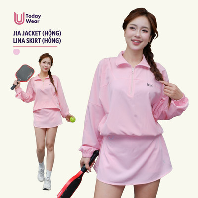 [DEAL MỞ BÁN - THU ĐÔNG] Set thể thao nữ áo khoác gió half-zip Jia Jacket phối chân váy Lina hồng Today U Wear