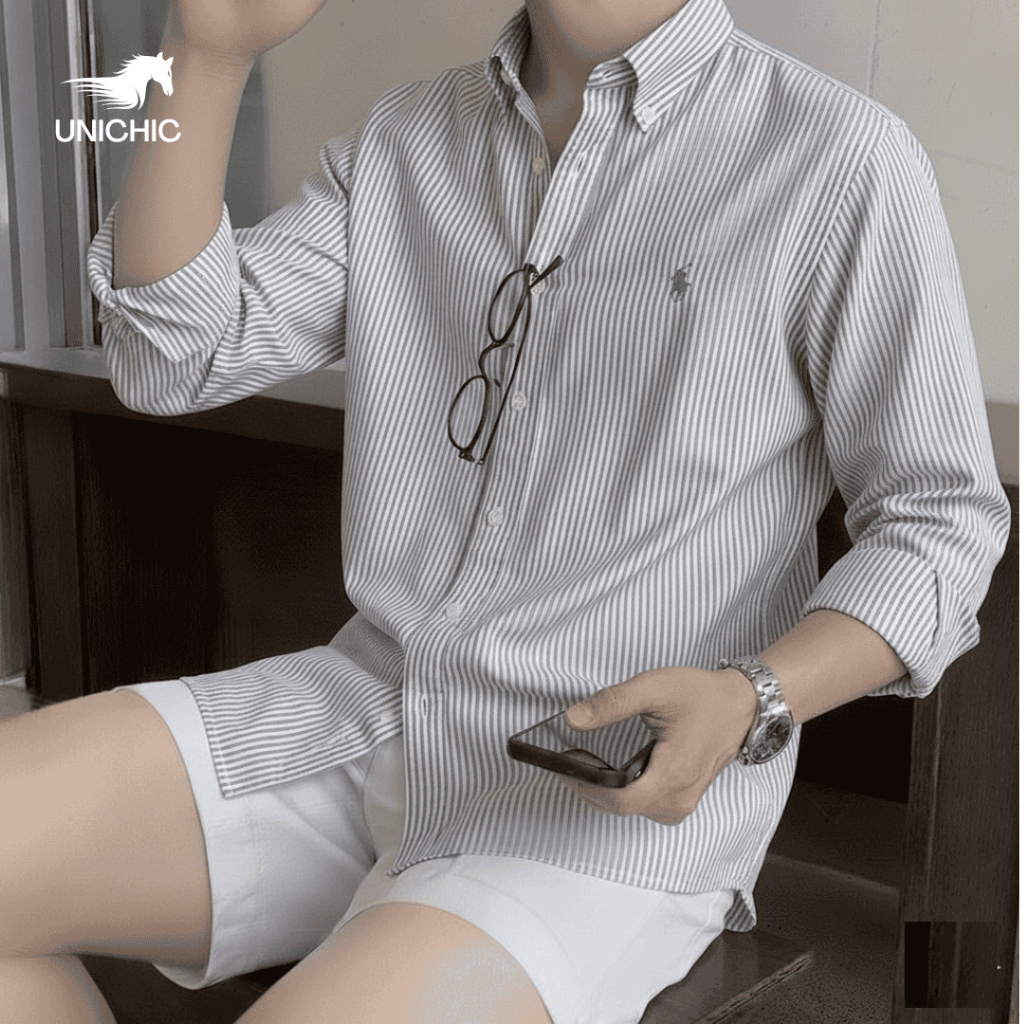 Áo Sơ Mi Tay Dài Sọc Vải Premium Oxford Shirt Logo Ngựa Thêu Unichic SMMDT666