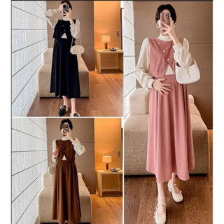  Váy bầu vạt chéo cổ 3 phân len tăm 