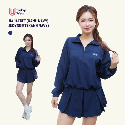 [DEAL MỞ BÁN - THU ĐÔNG] Set thể thao nữ áo khoác gió half-zip Jia Jacket phối chân váy Judy navy Today U Wear